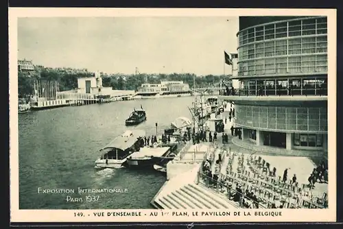 AK Paris, Exposition internationale 1937, vue d` ensemble, au 1er plan, le Pavillon de la Belgique