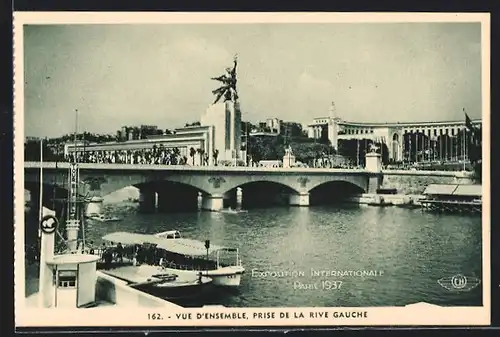 AK Paris, Exposition internationale 1937, Vue d`ensemble, prise de la rive gauche, Dampfer