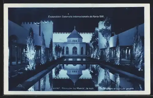AK Paris, Exposition coloniale internationale 1931, Pavillon du Maroc, la Nuit