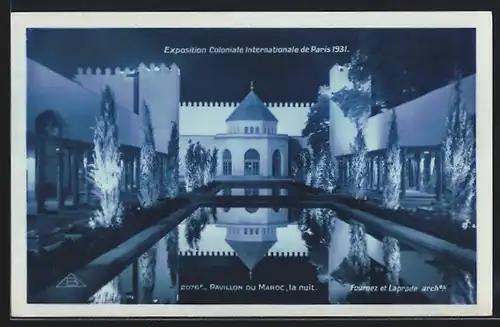 AK Paris, Exposition coloniale internationale 1931, Pavillon du Marco, la nuit