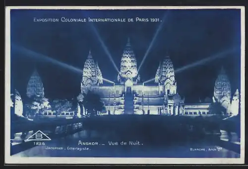 AK Paris, Exposition coloniale internationale 1931, Angkor, Vue de Nuit, Blanche Archtes Jacopozzi
