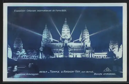 AK Paris, Exposition coloniale internationale 1931, Angkor, Vue de Nuit, Blanche Archtes Jacopozzi