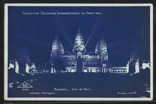 AK Paris, Exposition coloniale internationale 1931, Angkor, Vue de Nuit, Blanche Archtes Jacopozzi