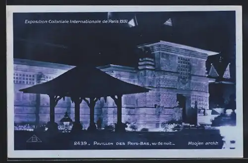 AK Paris, Exposition coloniale internationale 1931, Pavillon des Pays-Bas, vu de nuit