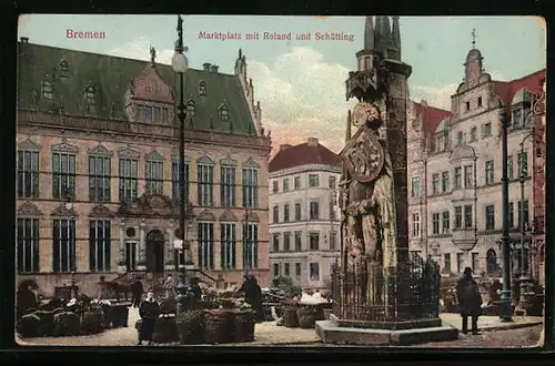 AK Bremen, Marktplatz mit Roland und Schütting