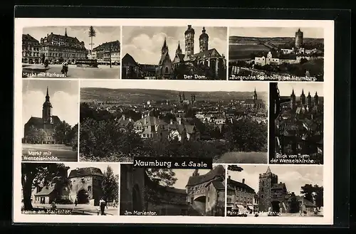 AK Naumburg a. d. Saale, Parkpartie am Martentor mit Geschäften, Markt mit Wenzelskirche, Im Marientor