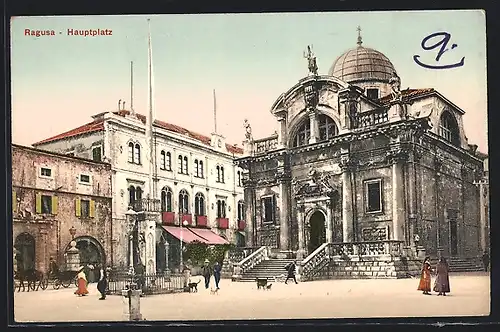 AK Ragusa, Hauptplatz mit Denkmal