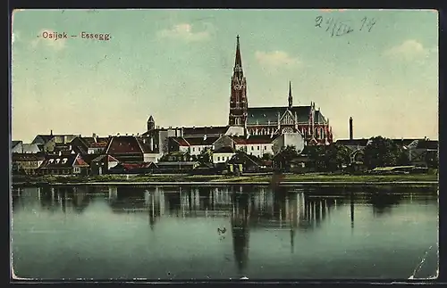 AK Osijek-Essegg, Uferpartie mit Kirche