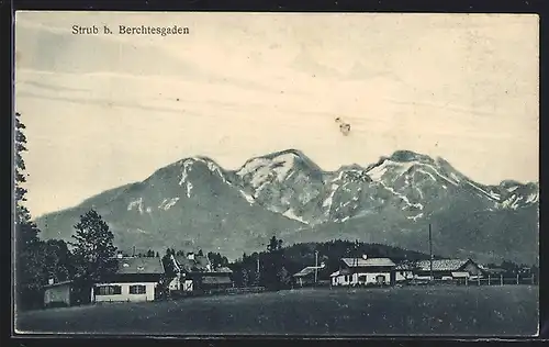 AK Strub, Ortsansicht mit Bergpanorama