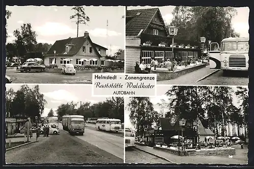 AK Helmstedt, Zonengrenze, Raststätte Waldkater, Terrasse, Strassenpartie