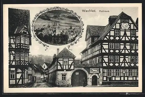 AK Wanfried, Rathaus, Ortspartie mit Kirche