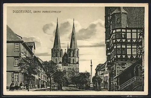 AK Duderstadt, Obere Marktstrasse mit Kirche