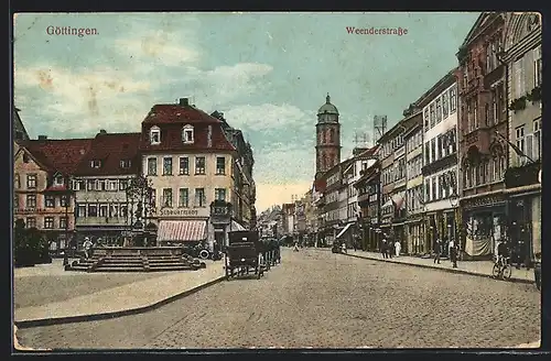 AK Göttingen, Weenderstrasse mit Geschäften und Brunnen