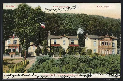 AK Timmendorferstrand, Hotel Waldesruhe mit Villa Mary u. Villa Lorgie