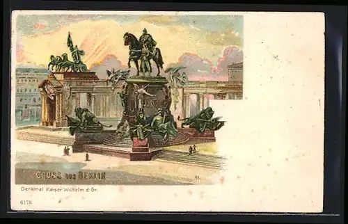Lithographie Berlin, Denkmal Kaiser Wilhelm d. Gr.
