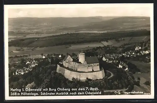 AK Hering i. Odenwald, Teilansicht mit Burg Otzberg aus dem 7. Jahrhundert