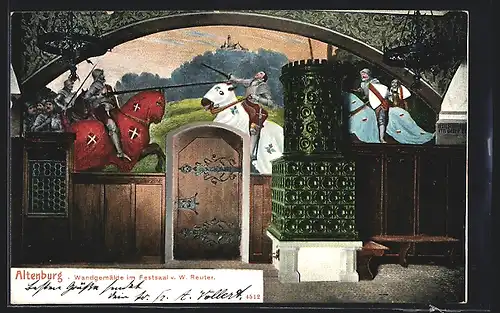 AK Altenburg, Wandgemälde im Festsaal von W. Reuter