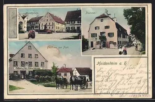 AK Heidenheim a. H., Gasthaus zur Post, Marktplatz, Postamt