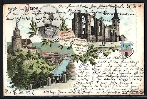 Lithographie Weida, Grossherzog Wilhelm Ernst, Verbandstag der Thür. Gewerbevereine 1901, Wiedenkirche