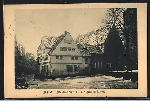 AK Rostock, Mühlenstrasse bei Nicolai-Kirche