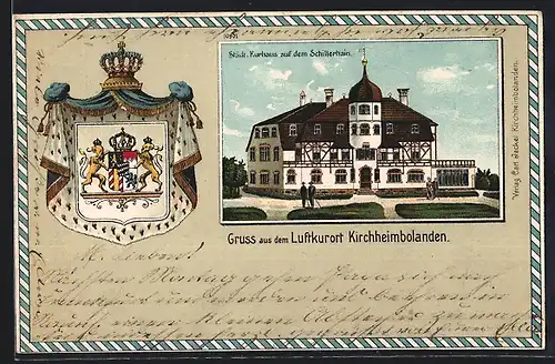 Lithographie Kirchheimbolanden, Wappen und Städt, Kurhaus auf dem Schillerhain