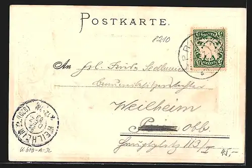 Passepartout-Lithographie Prien, Gesamtansicht, Wappen