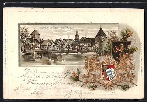 Passepartout-Lithographie Altdorf, Ortsansicht, Wappen