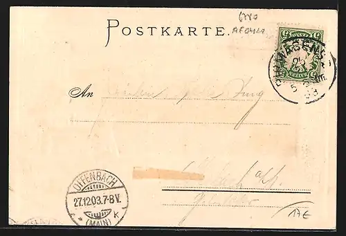 Passepartout-Lithographie Pirmasens, Teilansicht, Wappen