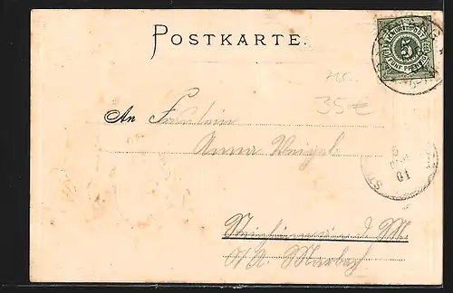 Passepartout-Lithographie Backnang, Ortsansicht mit Kirche, Wappen