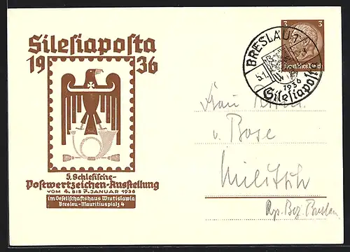 AK Ganzsache PP122C17 /01: Breslau, 5. Schlesische Postwertzeichen-Ausstellung Silesiaposta 1936