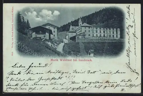 Mondschein-AK Mühlbachl, Kloster Maria Waldrast