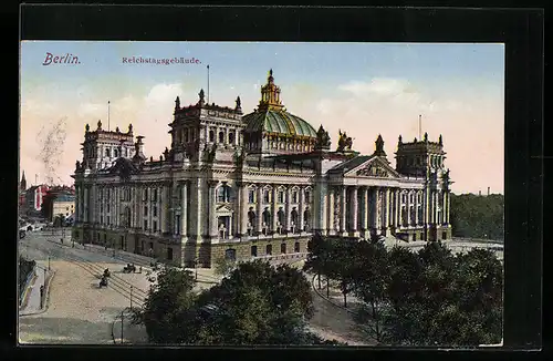 AK Berlin-Tiergarten, Vor dem Reichstagsgebäude