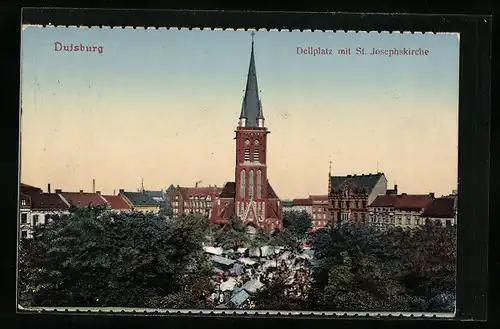 AK Duisburg, Dellplatz mit St. Josephskirche