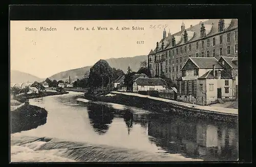 AK Hann. Münden, Partie an der Werra mit dem alten Schloss