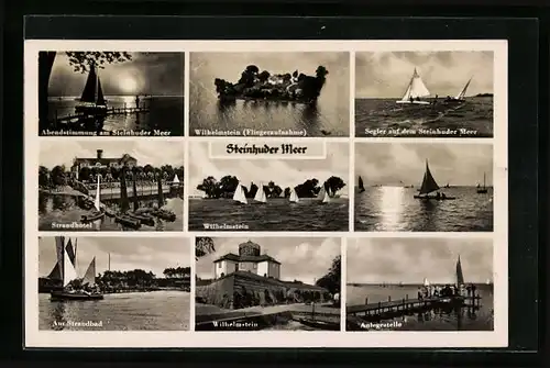 AK Steinhude, Strandhotel, Abendstimmung am Steinhuder Meer, Fliegeraufnahme vom Wilhelmstein