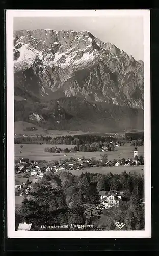 AK Oberalm, Ortsansicht mit Untersberg