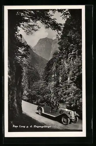 AK Pass Lueg, Automobil gegen das Hagengebirge