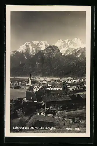 AK Lofer, Ortsansicht mit Loferer Steinbergen