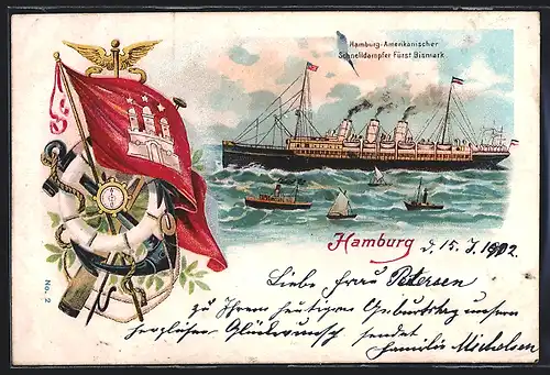 Lithographie Hamburg-Amerikanischer-Schnelldampfer Fürst Bismarck