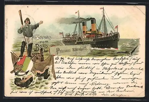 Lithographie Passagierschiff Prinzess Elisabeth auf hoher See