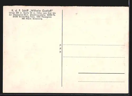 AK KdF.-Passagierschiff Wilhelm Gustloff mit Flaggengala in See stechend, 