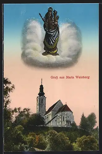 AK Maria Weinberg, An der Kirche, Heilige Maria mit Jesuskind