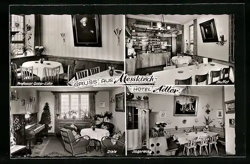 AK Messkirch /Baden, Hotel Adler, Innenansichten Buffet, Diele und Jägerecke