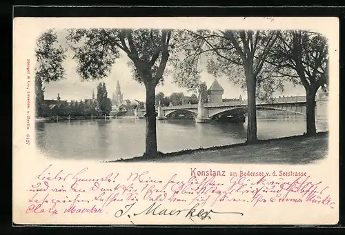 AK Konstanz am Bodensee, Uferpartie mit Brücke v. d. Seestrasse