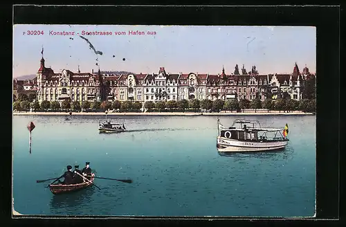 AK Konstanz, Seestrasse mit Boot Baden vom Hafen aus