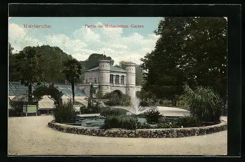 AK Karlsruhe, Springbrunnen im Botanischen Garten