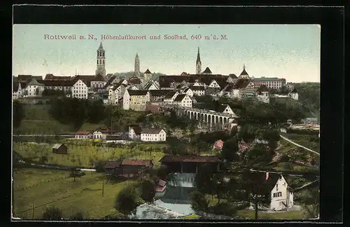 AK Rottweil, Panorama mit Viadukt