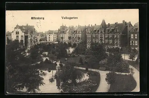 AK Offenburg, Volksgarten mit Teich