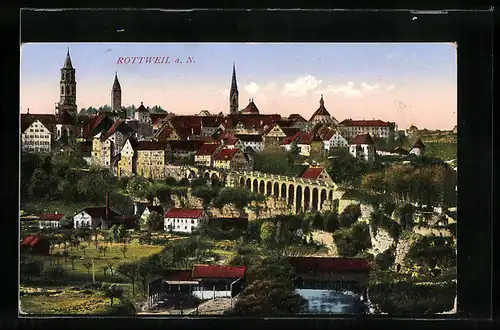 AK Rottweil a. Neckar, Panoramaansicht mit Viadukt