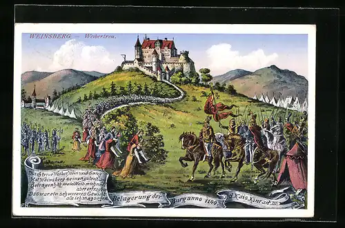 Künstler-AK Weinsberg /Weibertreu, Belagerung der Burg 1140